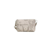 Alviero Martini Prima Classe beige crossbody bag with a subtle world map print and small rectangular brand label
