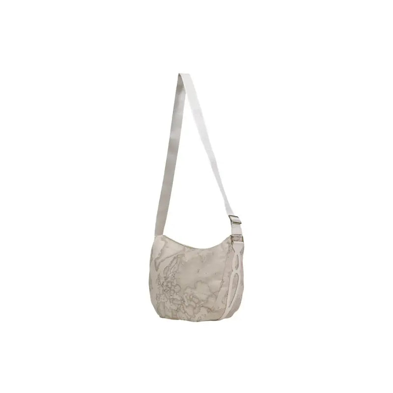 Alviero Martini Prima Classe beige crossbody bag with subtle floral print, adjustable strap, and multiple pockets