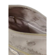 Alviero Martini Prima Classe beige print shoulder bag with beige and gray marbled cosmetic bag and gold-tone zipper pull
