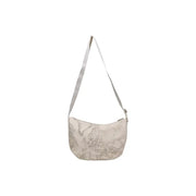 Alviero Martini Prima Classe beige crossbody shoulder bag with subtle world map print and adjustable strap with pockets