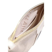 Alviero Martini Prima Classe beige leather clutch with gold zipper and embossed branding on interior lining