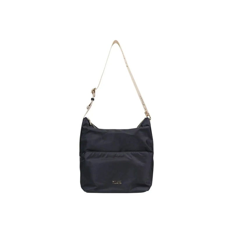 Alviero Martini Prima Classe black nylon beige shoulder bag with cream strap