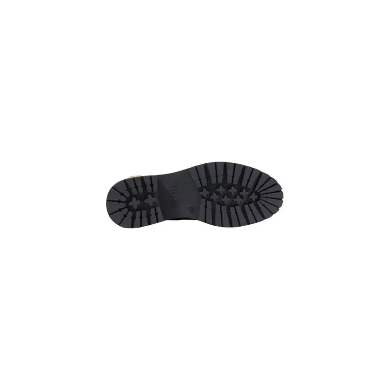 Black ankle boots for women by alviero martini prima classe with black rubber sole and deep textured tread pattern
