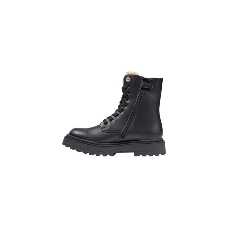 Alviero Martini Prima Classe black leather combat ankle boots with laces and side zipper