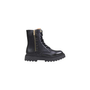 Alviero Martini Prima Classe black leather ankle boot with gold zipper and laces for stylish wear