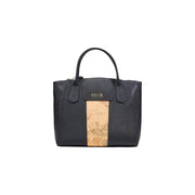 Alviero Martini Prima Classe black leather tote with map print and gold Milan emboss