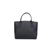 Alviero Martini Prima Classe black leather tote bag with subtle textured pattern gold tone hardware and shoulder strap
