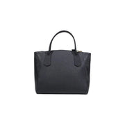 Alviero Martini Prima Classe black leather tote bag with subtle textured pattern gold tone hardware and shoulder strap