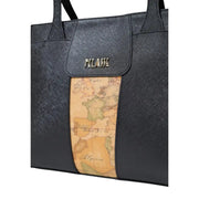 Black Alviero Martini Prima Classe textured tote with vintage map print