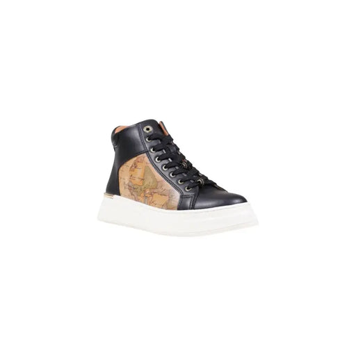 Alviero Martini Prima Classe womens black print lace high-top sneakers