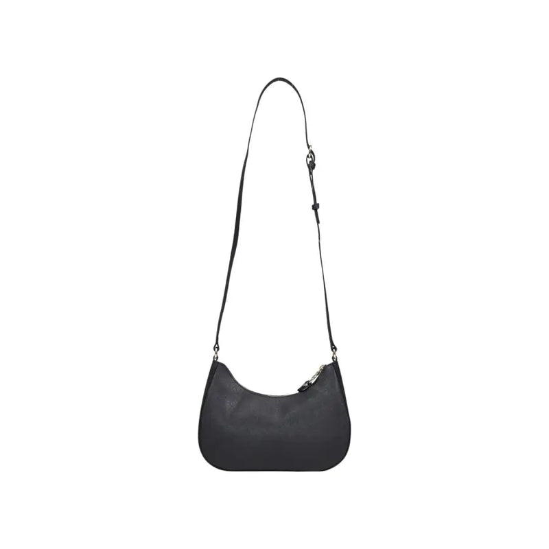 Alviero Martini Prima Classe black leather curved shoulder bag with silver hardware and zip
