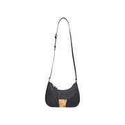 Alviero Martini Prima Classe black leather crossbody bag with cork panel and gold logo