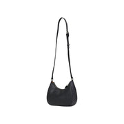 Alviero Martini Prima Classe black leather crossbody bag with sleek curved design and adjustable strap with zip closure