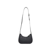 Alviero Martini Prima Classe black leather shoulder bag with sleek curved design and silver toned hardware with zip