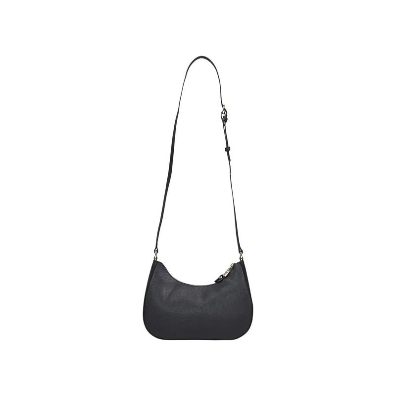 Alviero Martini Prima Classe black leather shoulder bag with sleek curved design and silver toned hardware with zip