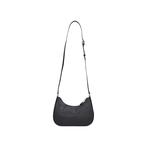 Alviero Martini Prima Classe black leather shoulder bag with sleek curved design and silver toned hardware with zip