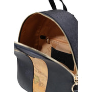 Alviero Martini Prima Classe navy blue zip rucksack with vintage map print side panel and gold-toned zippers