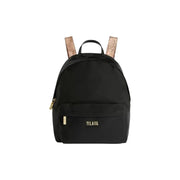 Alviero Martini Prima Classe black nylon rucksack with gold-tone zippers front pocket and cork-colored straps