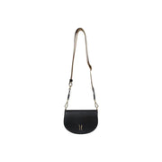 Alviero Martini Prima Classe black leather crossbody bag with gold-tone logo and matching strap for shoulder use