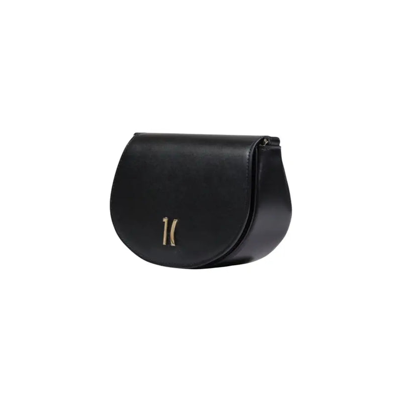 Alviero Martini Prima Classe black leather crossbody shoulder bag with gold-tone logo clasp and button closure