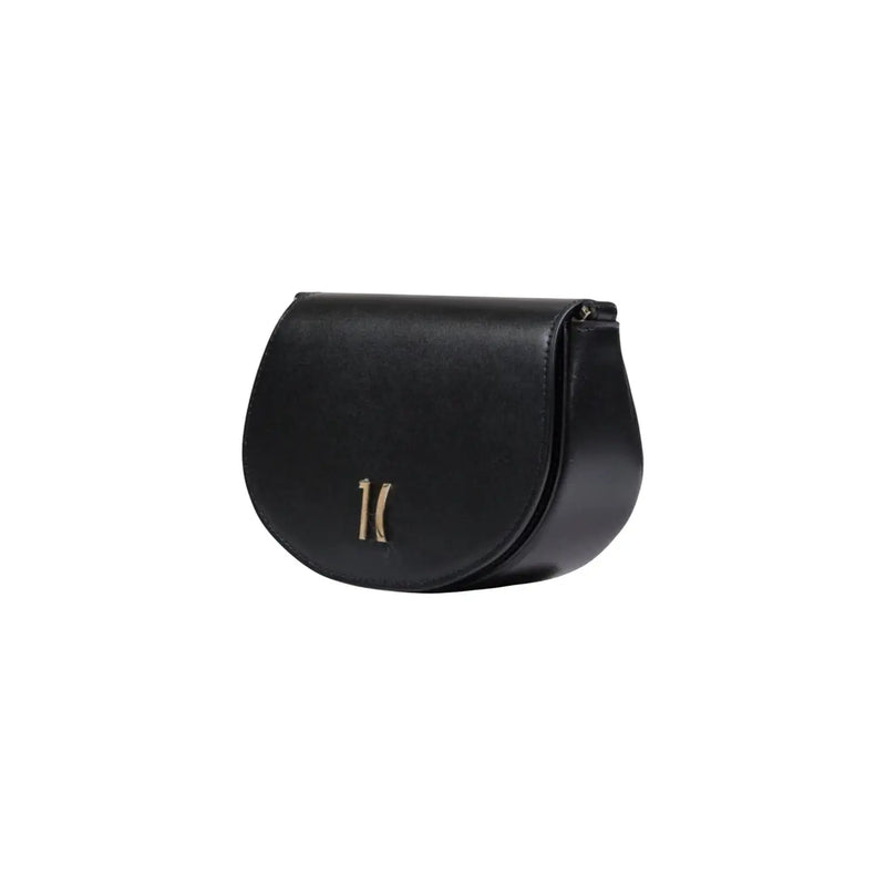 Alviero Martini Prima Classe black leather crossbody shoulder bag with gold-tone logo clasp and button closure
