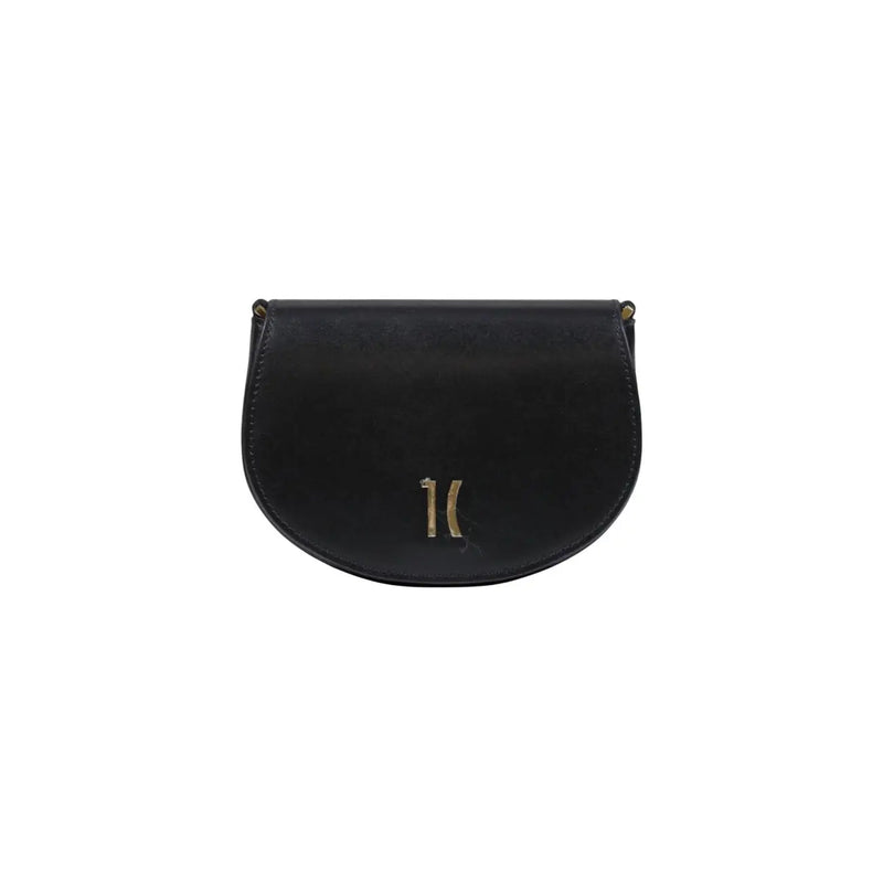 Alviero Martini Prima Classe black leather crossbody shoulder bag with gold-tone logo and button closure