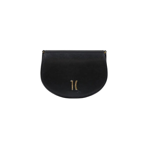 Alviero Martini Prima Classe black leather crossbody shoulder bag with gold-tone logo and button closure