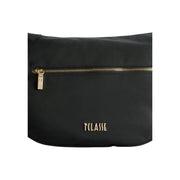 Alviero Martini Prima Classe black leather crossbody bag with gold-tone zipper logo and multiple pockets