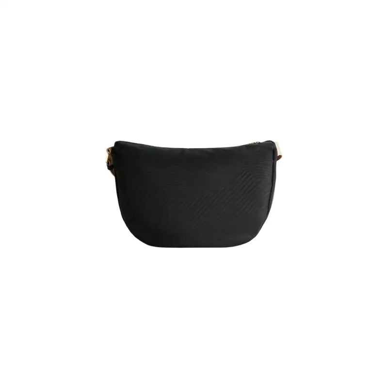 Alviero Martini Prima Classe black crescent-shaped crossbody bag with subtle diagonal stitching and gold-tone hardware