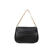 Black leather shoulder bag with textured tan strap from Alviero Martini Prima Classe for women