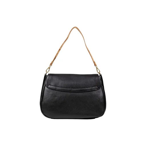 Black leather shoulder bag with textured tan strap from Alviero Martini Prima Classe for women