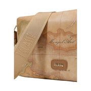 Alviero Martini Prima Classe beige map print crossbody bag with gold logo plaque