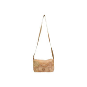 Alviero Martini Prima Classe beige crossbody bag with vintage world map print and brown leather strap with zip closure