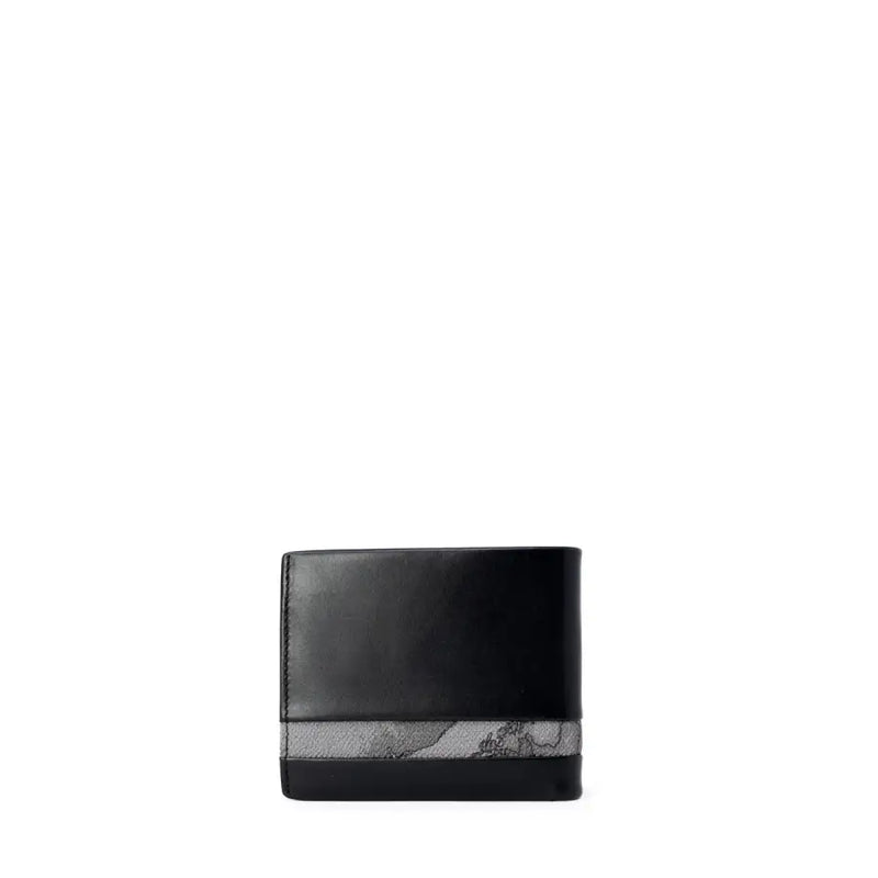 Black leather bi-fold wallet with grey map-patterned band for Alviero Martini Prima Classe
