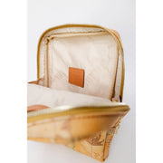 Alviero Martini Prima Classe men beige crossbody bag with vintage map print and gold-toned zipper trim exterior