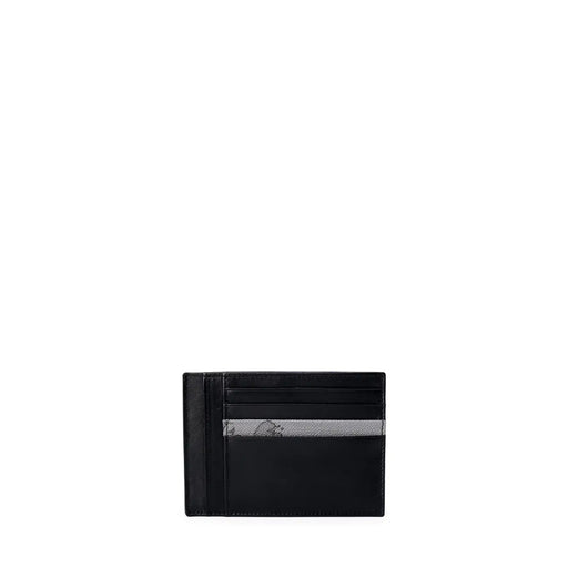 Portefeuille homme Alviero Martini Prima Classe en cuir noir avec porte-cartes en cuir noir et fine rayure texturée grise.