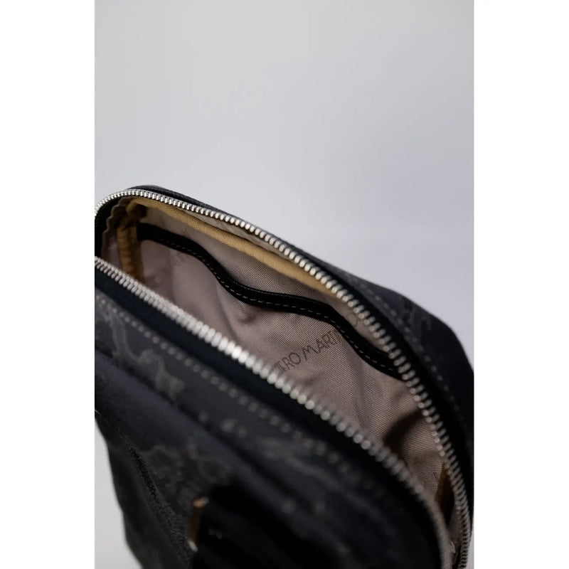Alviero Martini Prima Classe men shoulder bag black crossbody with camouflage pattern silver zipper beige lining