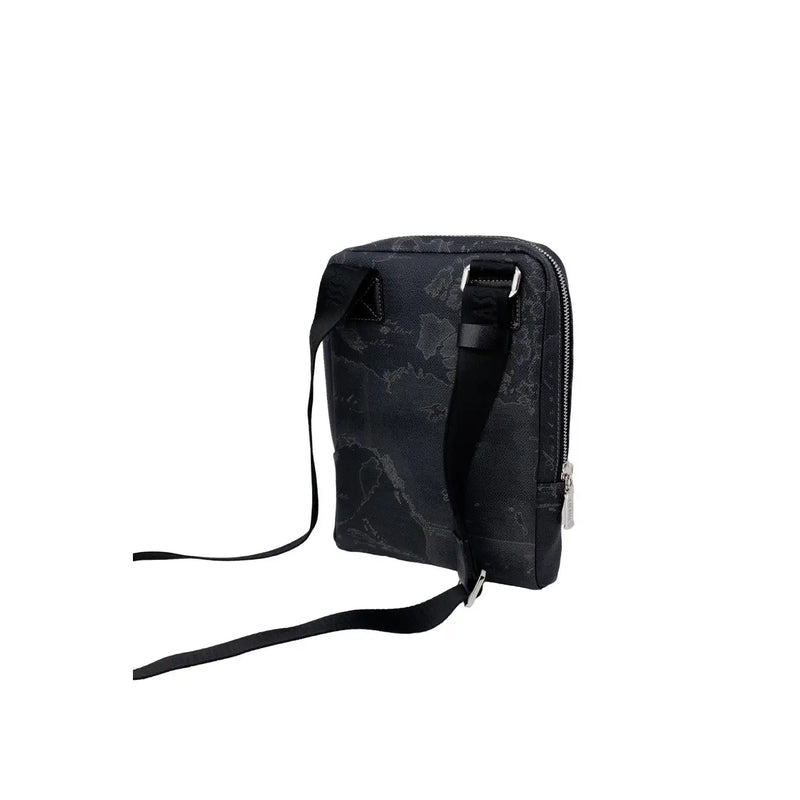 Alviero Martini Prima Classe men shoulder bag black with subtle gray marbled pattern and silver zipper accents W27cm