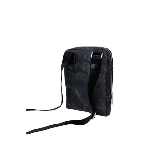 Alviero Martini Prima Classe Herren-Schultertasche, schwarz mit dezentem grauen Marmormuster und silberfarbenen Reißverschlussdetails, B 27 cm