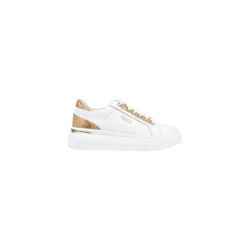 Alviero Martini Prima Classe white platform sneakers with gold chain laces