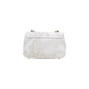 Alviero Martini Prima Classe white leather handbag with subtle marble pattern and gold-tone clip hardware