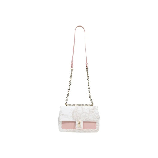 Alviero Martini Prima Classe white lace crossbody bag with pink leather accents and gold-tone YSL logo clasp
