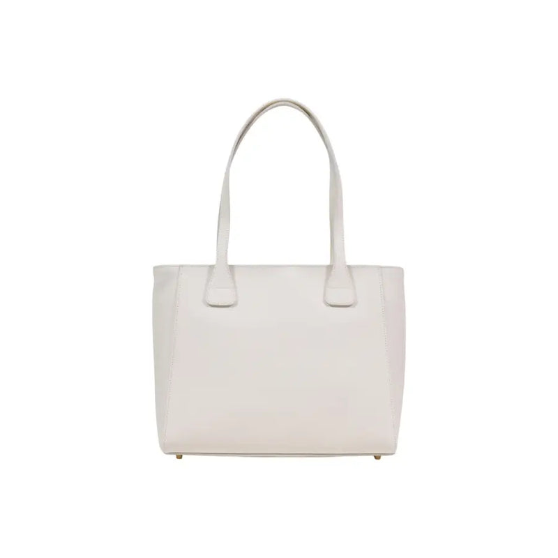 A sleek minimalist white leather tote bag with structured handles and subtle stitching by Alviero Martini Prima Classe