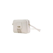 A sleek white furla crossbody bag with minimalist design beige accent panel and gold-tone hardware by Alviero Martini Prima Classe