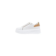 Alviero Martini Prima Classe white leather sporty women’s sneakers with chunky sole and cork heel tab
