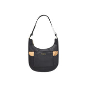 Alviero Martini Prima Classe women black leather hobo shoulder bag with tan cork accents and gold-tone klasse logo