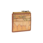 Alviero Martini Prima Classe women leather beige wallet with tan leather cardholder and vintage world map print