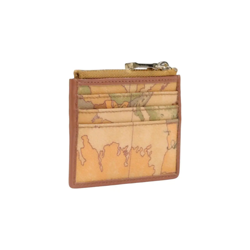 Alviero Martini Prima Classe women leather beige wallet with tan leather cardholder and vintage world map print