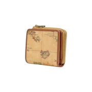 Alviero martini prima classe women leather wallet in beige small size with vintage map pattern and gold-toned zipper