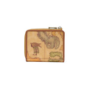 Alviero Martini Prima Classe women leather wallet in beige with vintage tan leather and antique map design with wooden cart